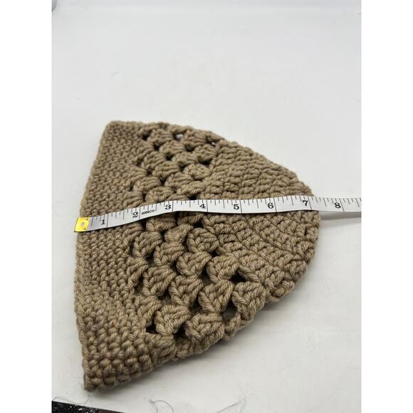 knit crochet open knit tan beige beanie cap hat X-Small Boho Hippie - Picture 6 of 7